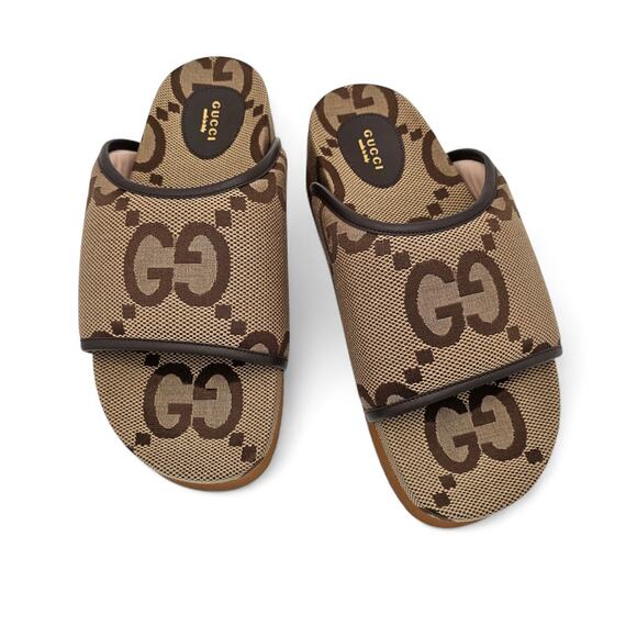 Gucci Shoes - Gucci GG Jumbo Monogram Platform Slide Sandal Brown Tan Canvas Size 42 US 12